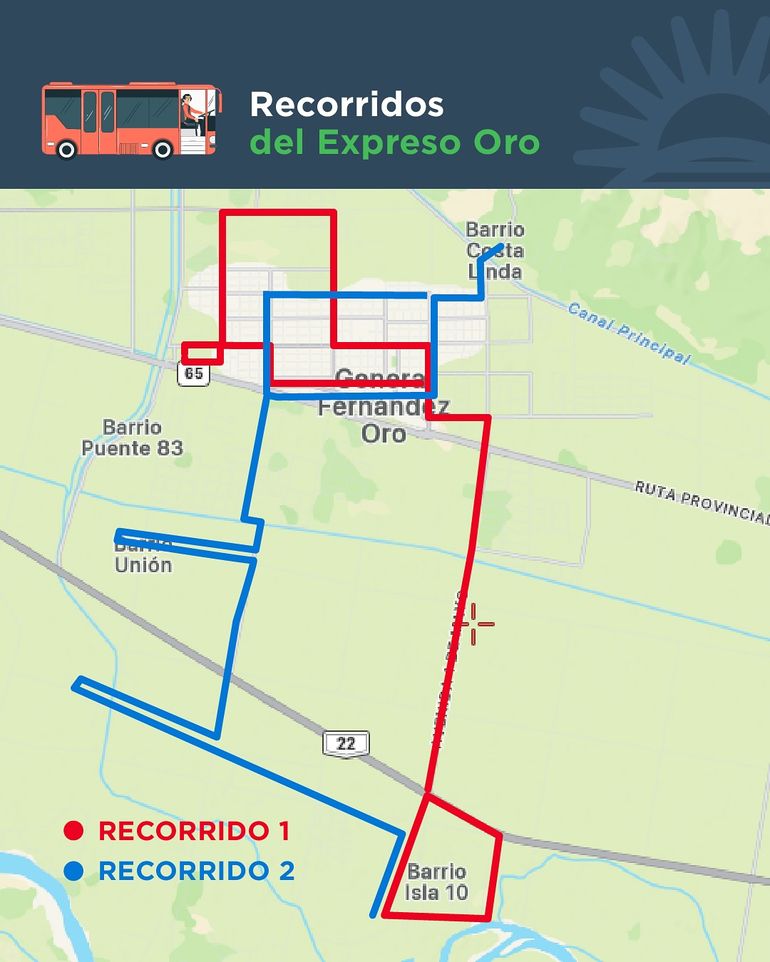El Expreso Oro unirá la ciudad de Fernández Oro con dos líneas de lunes a sábado.