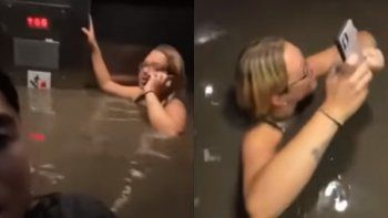 aterrador video:: se quedaron encerrados en un ascensor mientras se inundaba