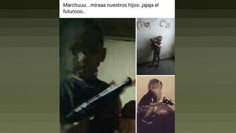 Muestran en Facebook fotos de sus pequeños hijos manipulando armas de fuego