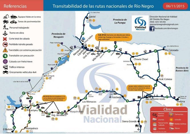 La R.N. Nº22 se encuentra transitable con precaución