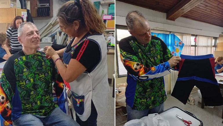 Ariel, el único hombre que asiste al taller de corte y confección. Ariel, el único hombre que asiste al taller de corte y confección.