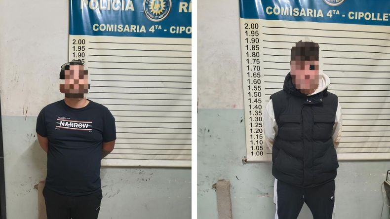 Los dos hombres demorados en pleno centro de Cipolletti, sospechados de robar vehículos con un inhibidor de los sistemas de seguridad.&nbsp;