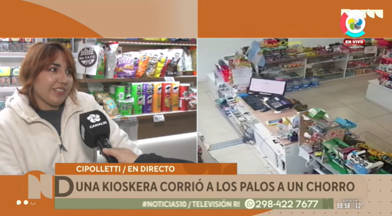 La empleda que se defendió con un palo de madera, aseguró que no es la primera vez que ocurre en ese local. (Foto: gentileza Canal 10) La empleda que se defendió con un palo de madera, aseguró que no es la primera vez que ocurre en ese local. (Foto: gentileza Canal 10)