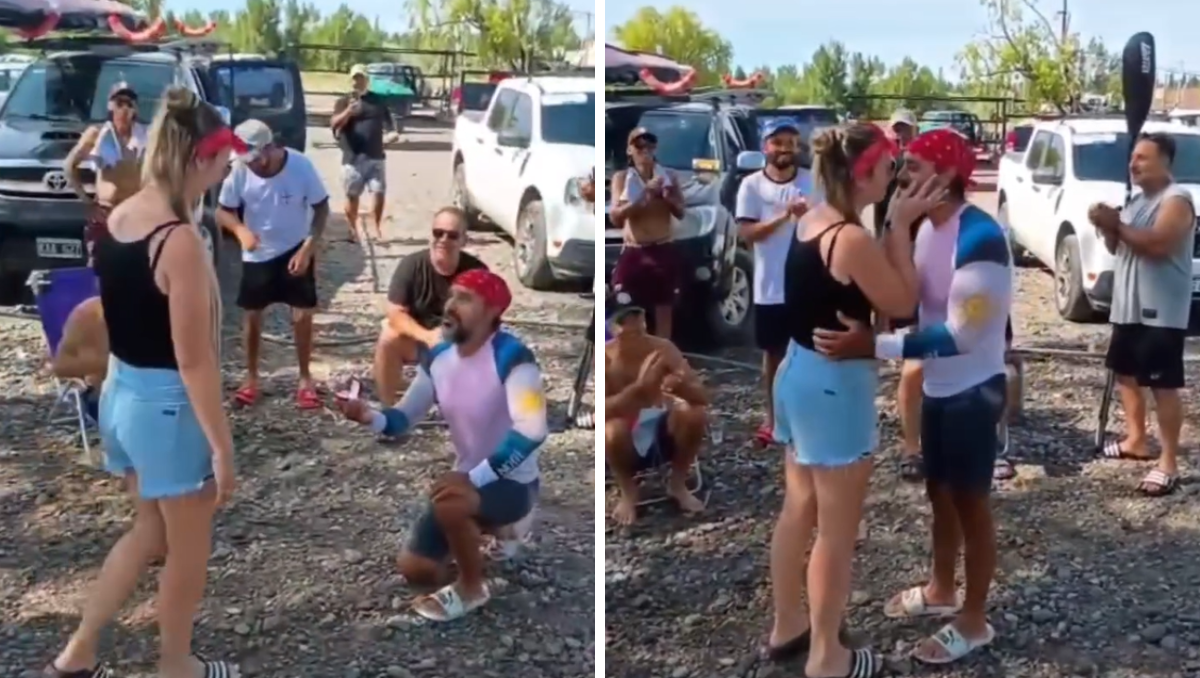 Néstor “Piri” Pinta, sorprendió a su novia tras salir del agua y proponerle casamiento.