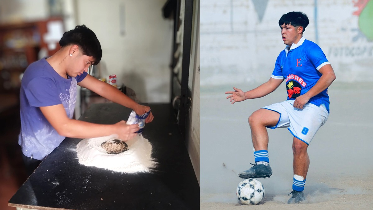 Rosquita, elaborando rosquitas y pisando la pelota en una cancha. Clase para todo.