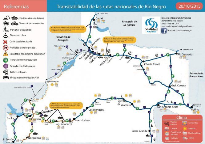Desvíos en los tramos en obra de la R.N. Nº23 y equipos viales sobre la R.N. Nº151 realizando tareas de bacheo y optimización de banquinas.