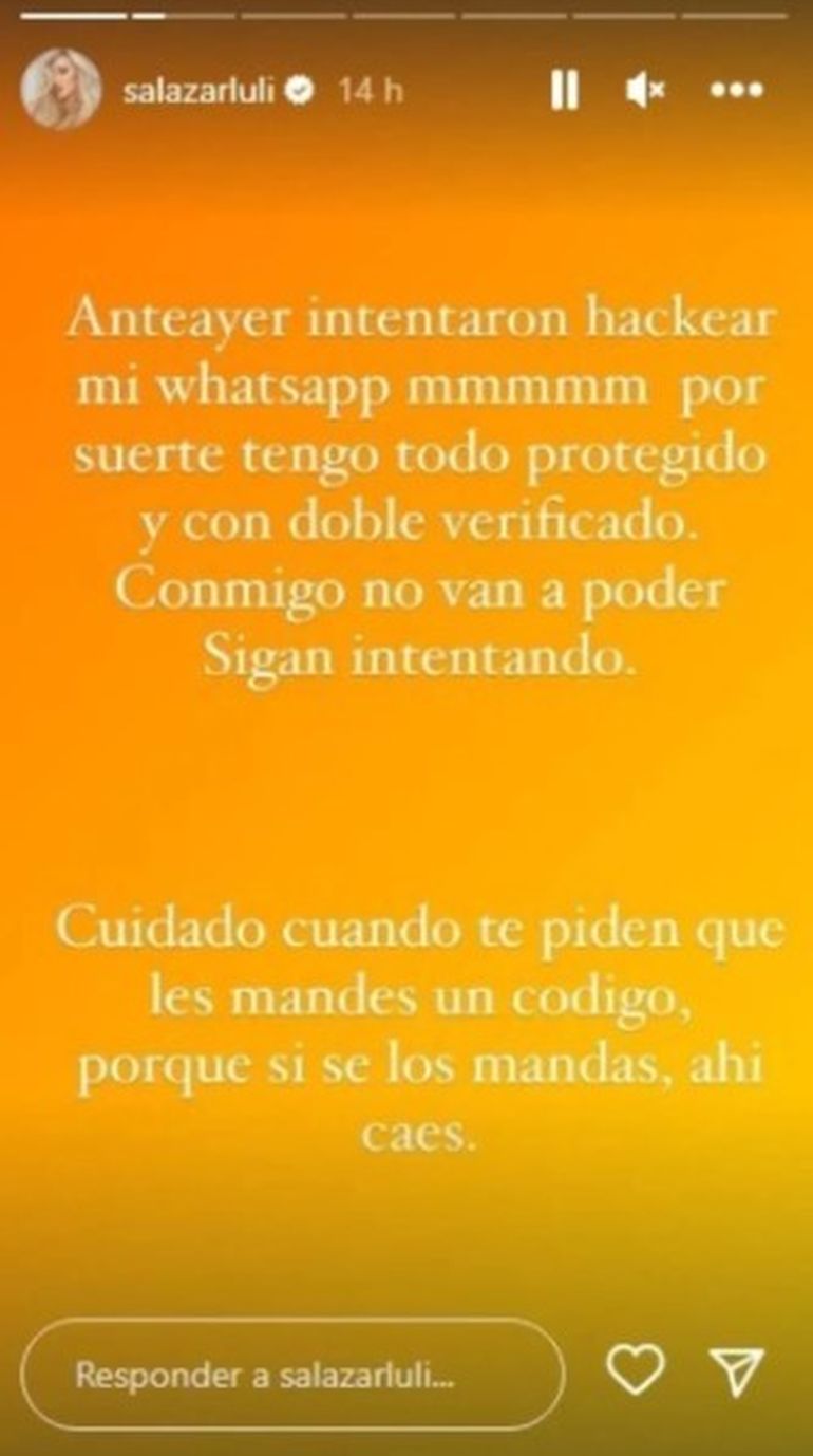 Luciana Salazar advirtió en su Instagram sobre las encuestas virtuales después de un intento de hackeo a su WhatsAap.