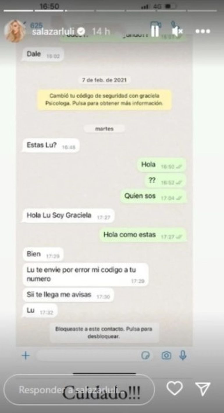 Así fue el intento de estafa virtual a Luli Salazar.