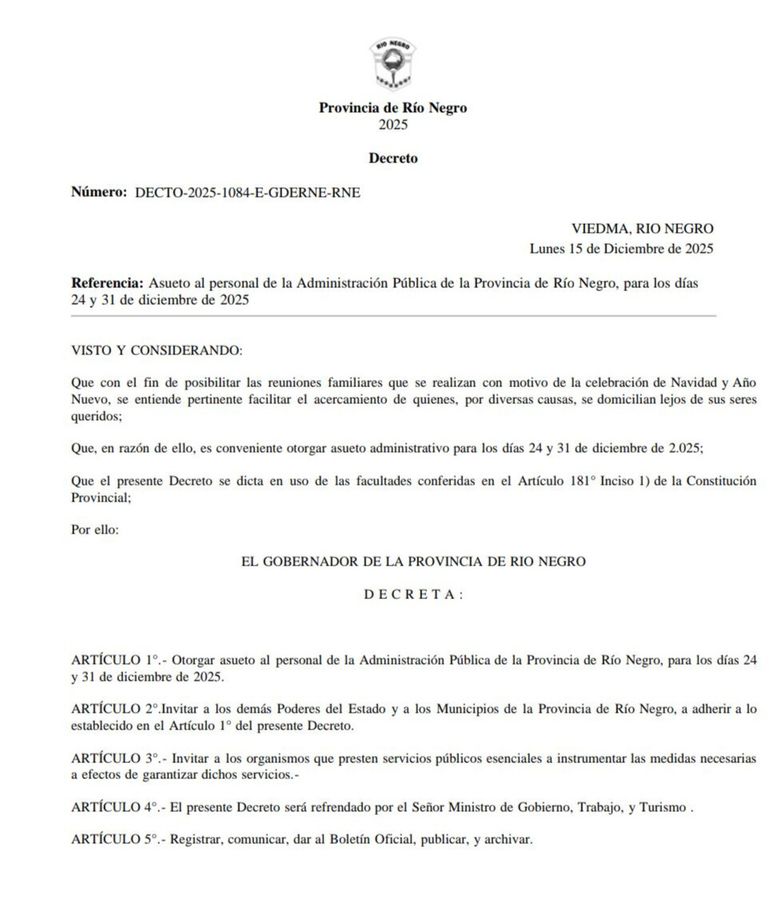 El decreto está firmado por el Gobernador de la provincia y el Ministro de Gobierno, Trabajo y Turismo. El decreto está firmado por el Gobernador de la provincia y el Ministro de Gobierno, Trabajo y Turismo.