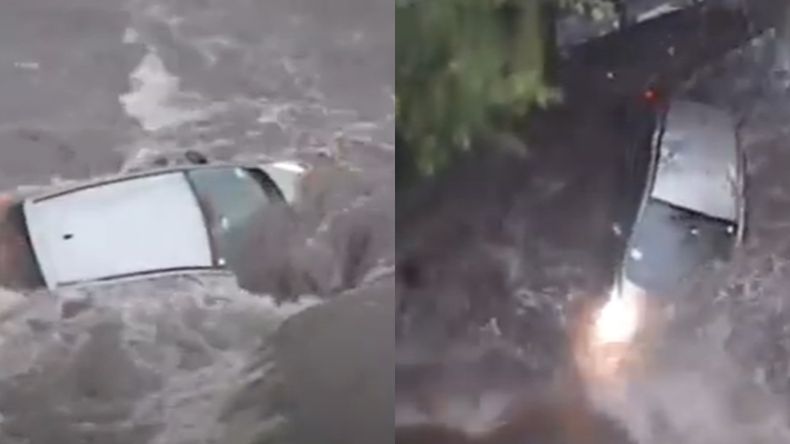 Se salvó de milagro en pleno temporal en Córdoba: una correntada le llevó el auto