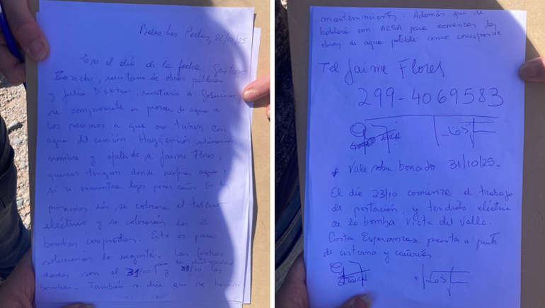 Acta acuerdo firmada entre los vecinos y los secretarios municipales.