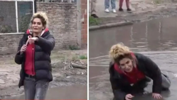 Video: cronista cayó a un pozo mientras recorría calles inundadas