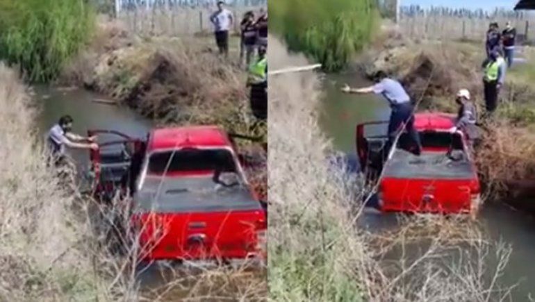 Ex inendente perdió el control de su camioneta y cayó a un desagüe