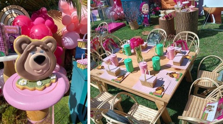 La decoración del festejo estuvo inspirada en Masha y el Oso.