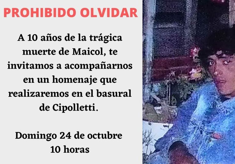 Recordarán la muerte del joven Maicol Iván Matías en el basural