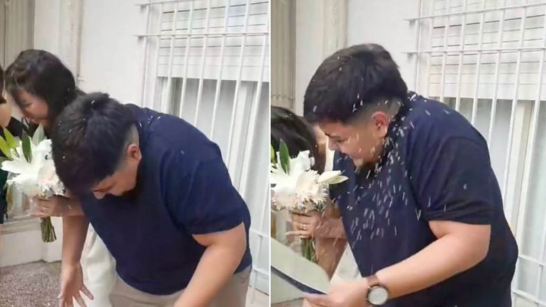 Insólito: le tiraron arroz en su casamiento y terminó en la guardia