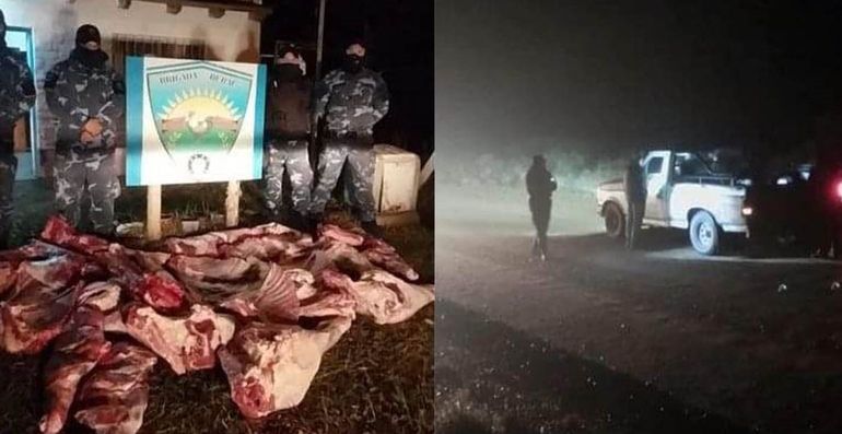 Los engancharon con terneros faenados y armas arriba de una camioneta