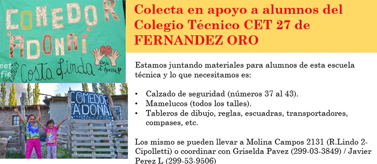 El comedor realiza colectas. Esta es la más actual. El comedor realiza colectas. Esta es la más actual.