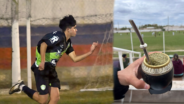 Gere Padilla fue a tomar ver a su equipo y lo llamaron a jugar mientras tomaba mate en la tribuna.