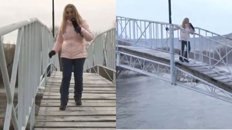 Tremenda caída en vivo: una periodista de TN se resbaló por la helada en un puente de Neuquén