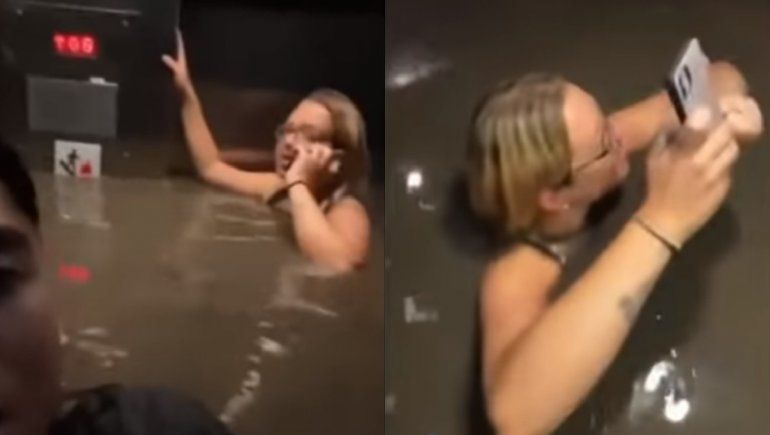 Aterrador video:: se quedaron encerrados en un ascensor mientras se inundaba