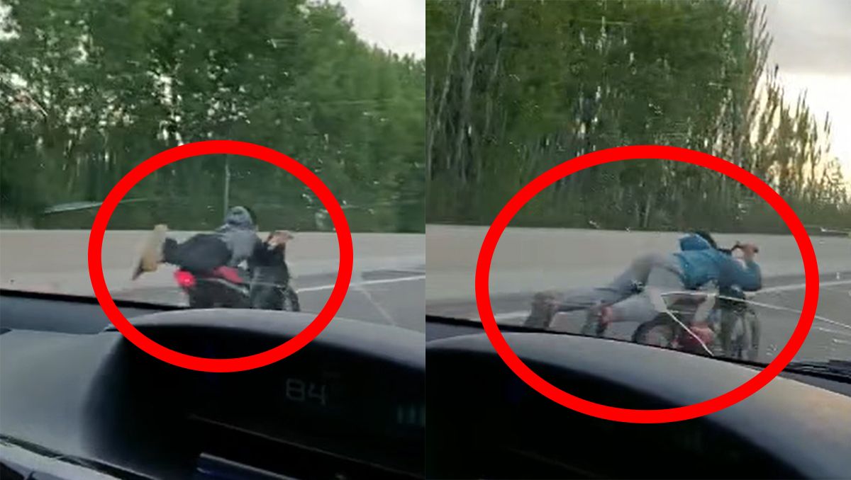 Motociclistas que conducen acostados