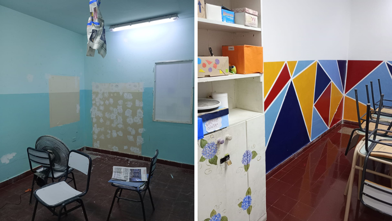Durante el receso invernal, padres de la Escuela Especial 24 de Cipolletti recuperaron espacios de la instutución.