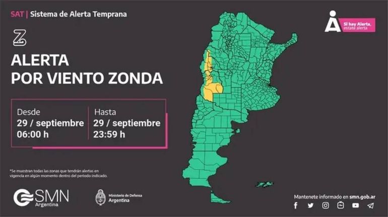 Alerta meteorológica por tormentas, vientos y nevadas: hay 62 localidades afectadas