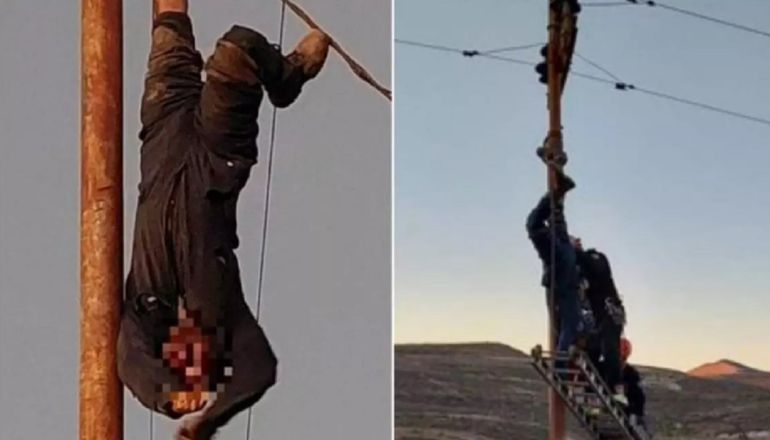 Fue a robar cables y termino quemado y colgado del poste.