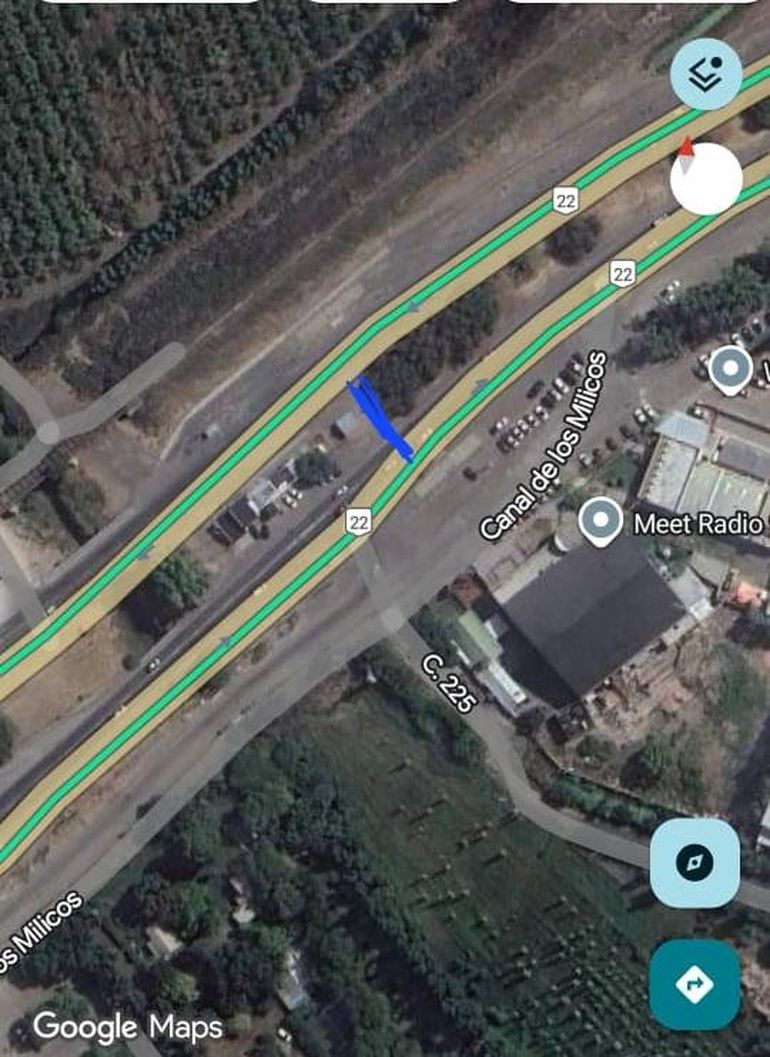 La marca azul en el mapita muestra por dónde se colan en la ruta 22.