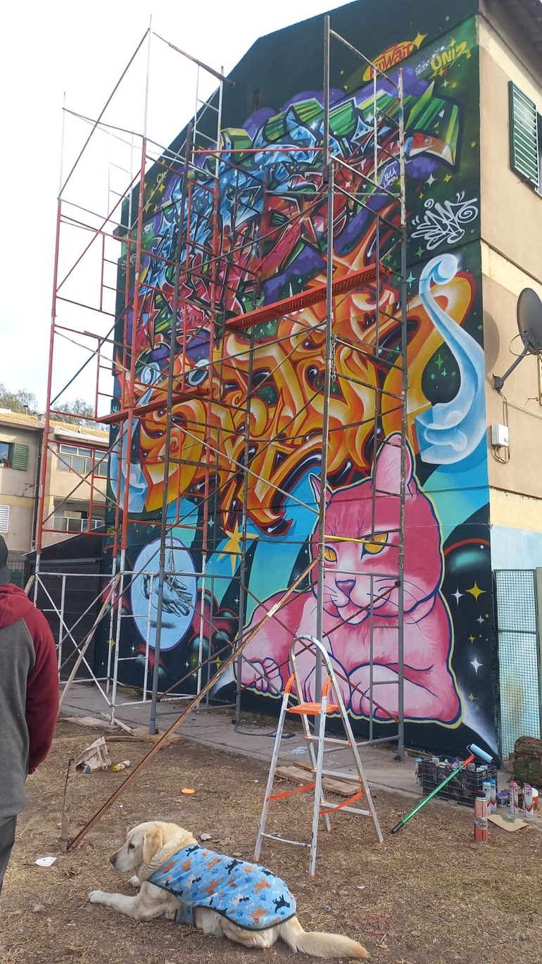 Los andamios que los vecinos ayudaron a guardar y a armar. Los andamios que los vecinos ayudaron a guardar y a armar.