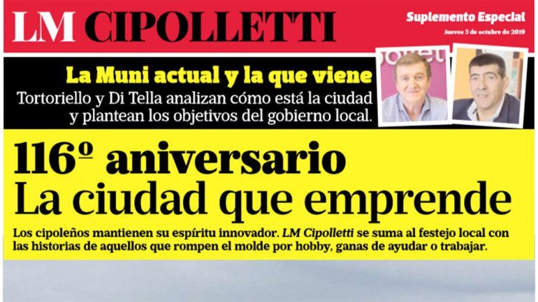 Mirá el suplemento por el 116° Aniversario de Cipolletti
